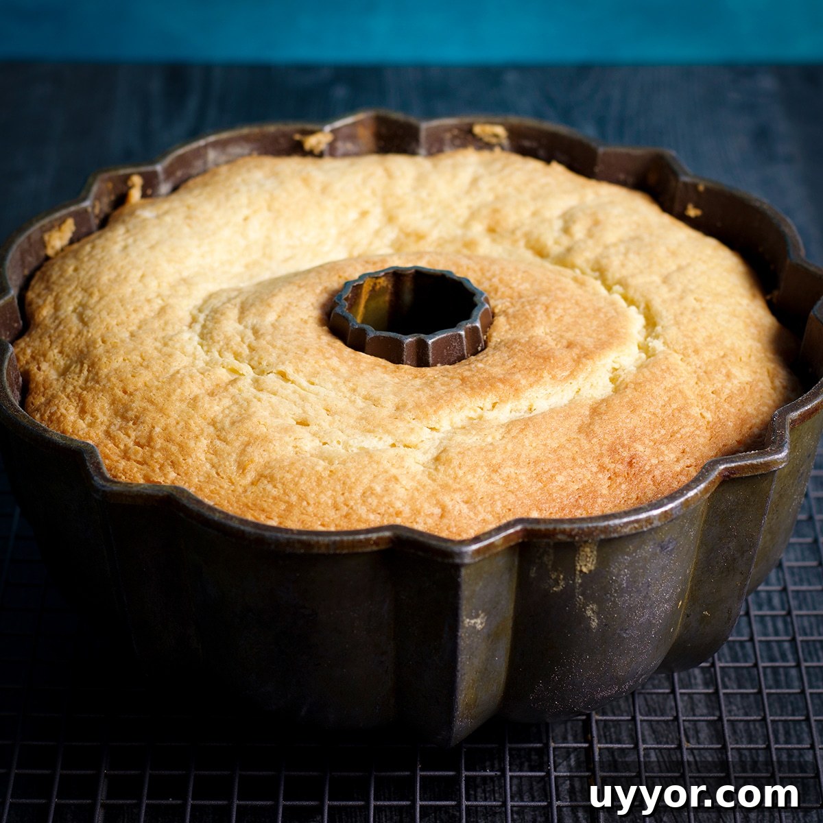 Lemon Bundt Cake with Zesty Tart Lemon Glaze 12 A freshly baked lemon bundt cake cooling for a few minutes while still in the pan.