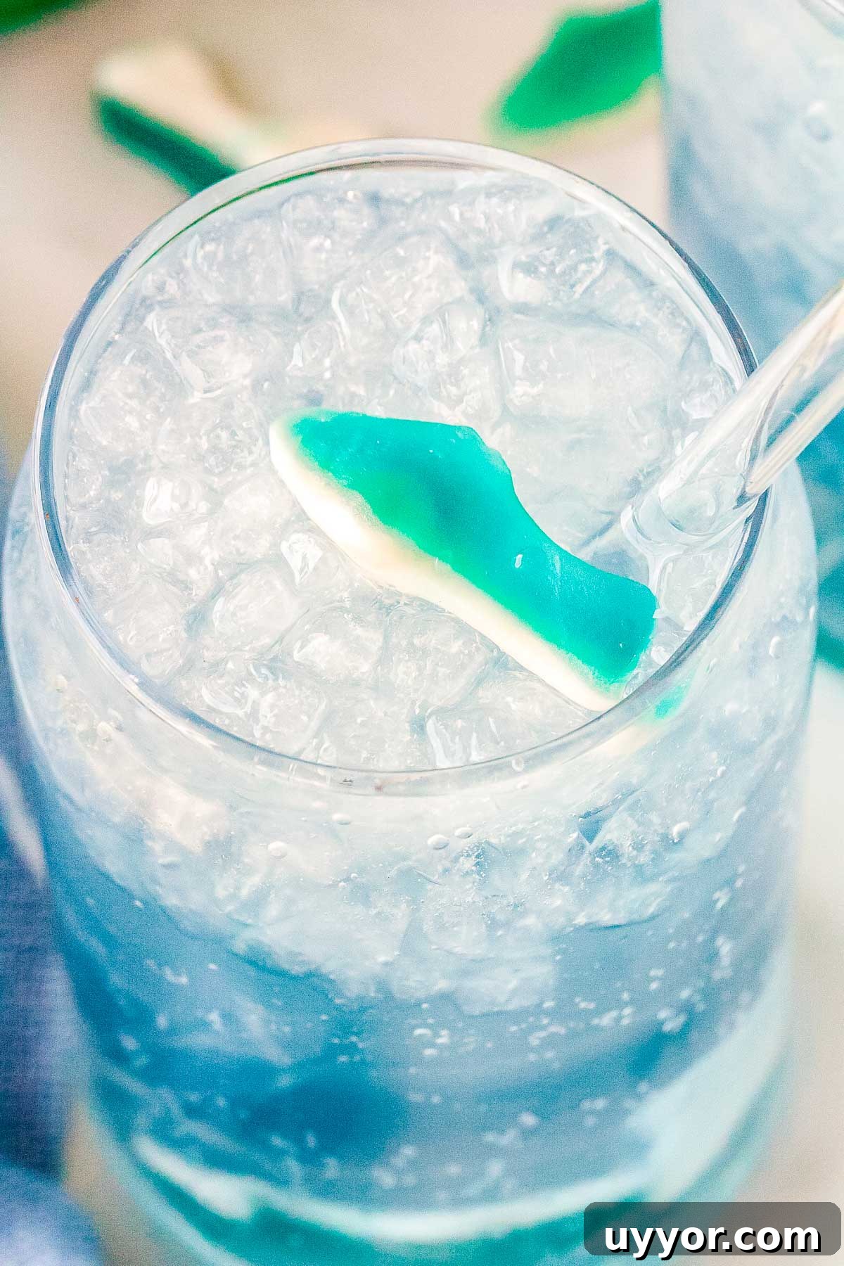 Copycat Swig Shark Attack Drink Recipe — How to Make It at Home 2 A copycat Swig shark attack garnished with a gummy shark.