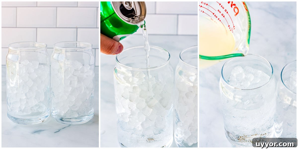 Copycat Swig Shark Attack Drink Recipe — How to Make It at Home 5 Pebble ice, Sprite, and lemonade poured into two 16 ounce glasses.