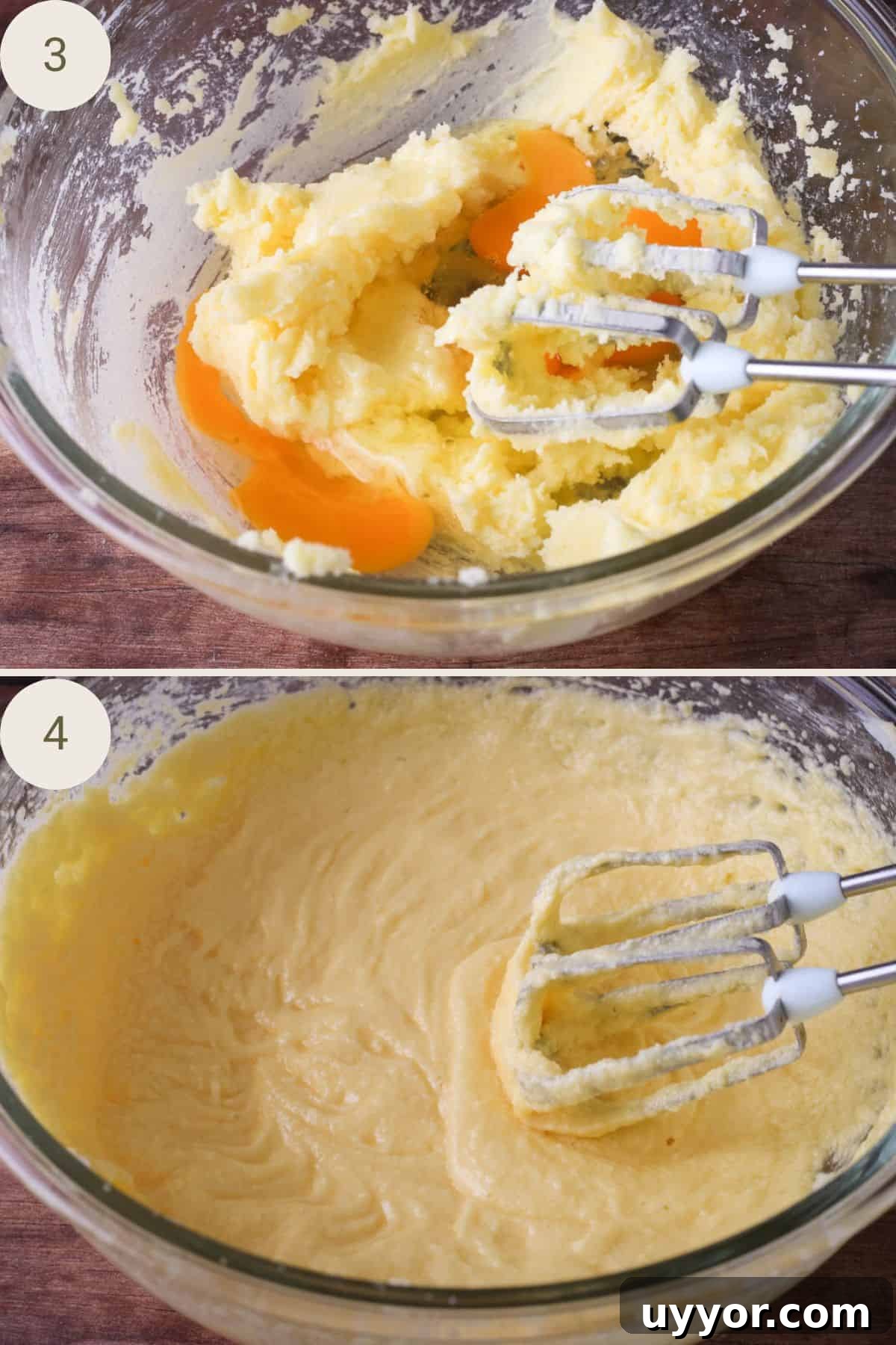 Gluten-Free Lemon Curd Sponge Pudding Recipe for Zesty Dessert 7 Eggs added to butter and sugar. Whisked to combine.