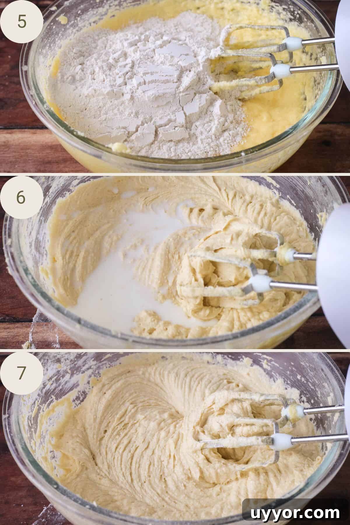 Gluten-Free Lemon Curd Sponge Pudding Recipe for Zesty Dessert 8 Flour added to dry ingredients. Milk added to the sponge batter. Sponge batter mixed and in the mixing bowl.