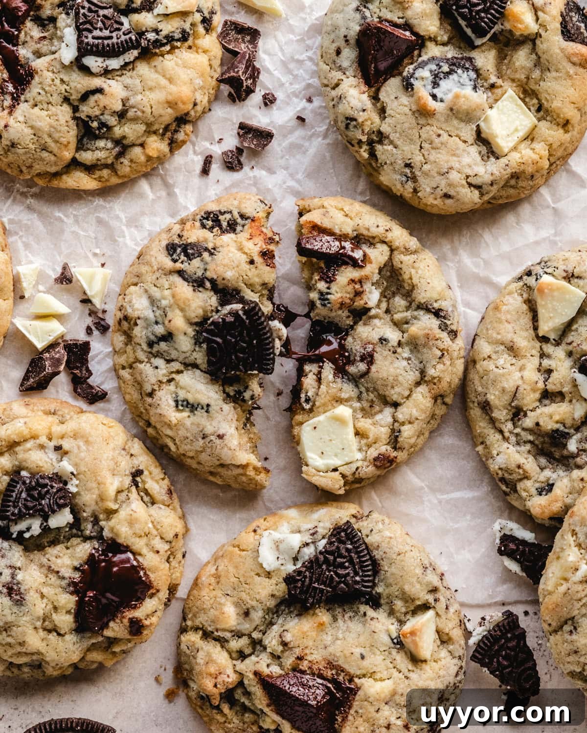 Chocolate chip cookies with oreos and white chocolate chunks.