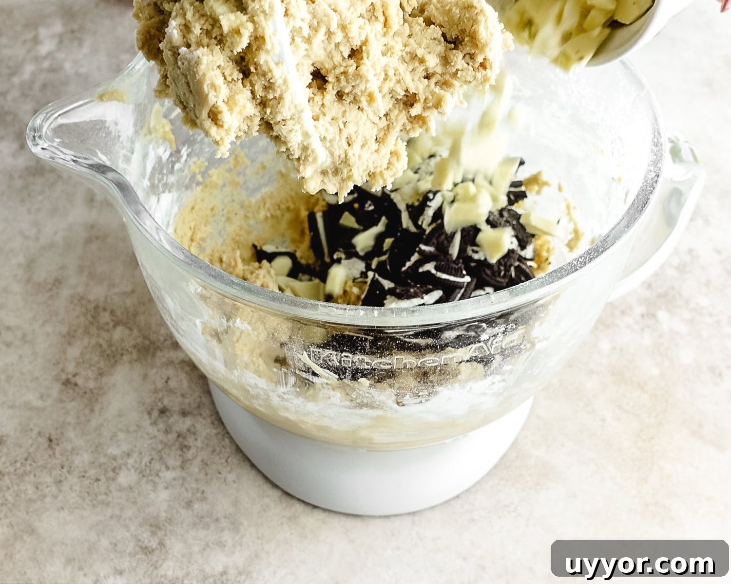 Add chopped white chocolate to the mixing bowl.