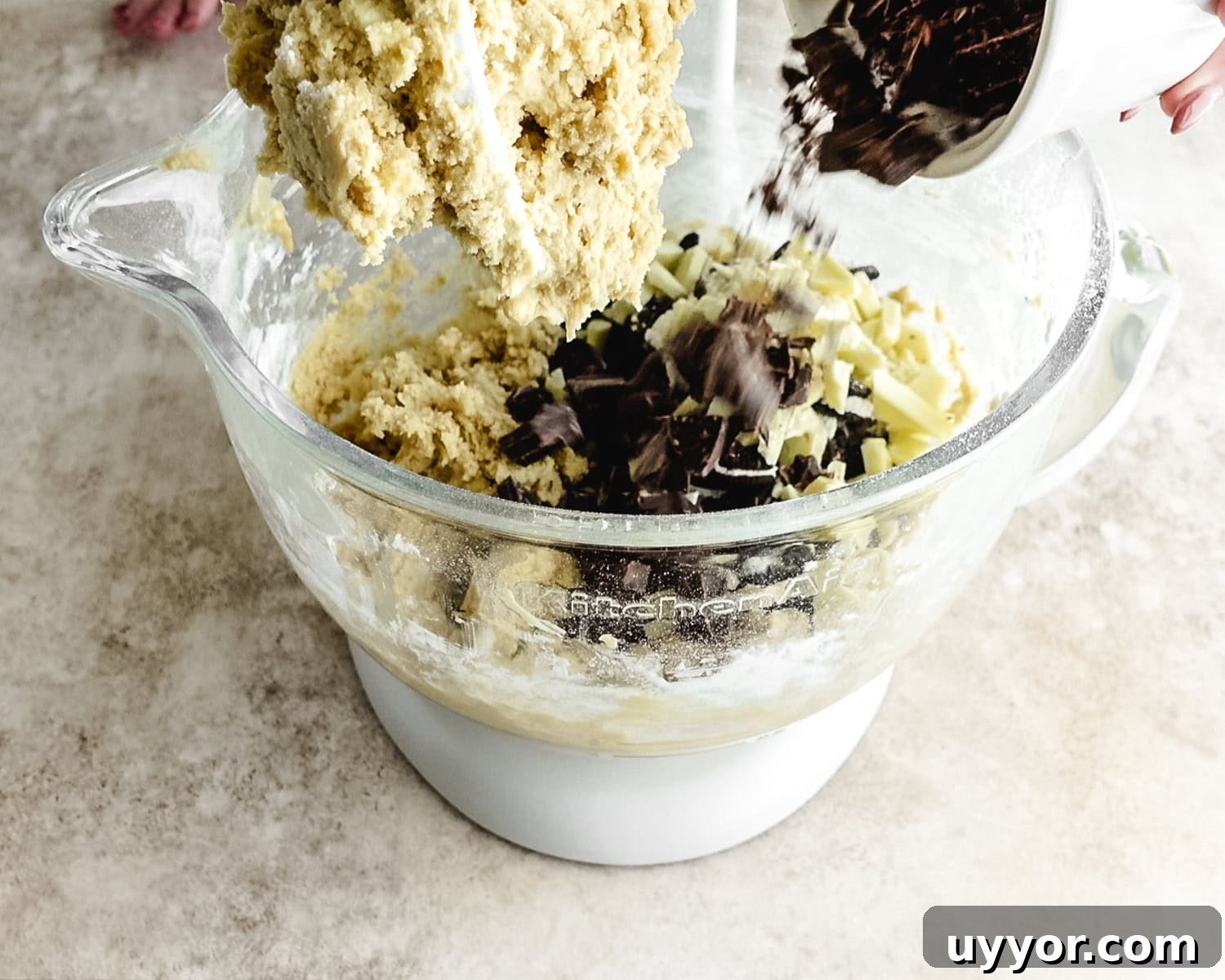 Add chopped semisweet chocolate to the bowl of a stand mixer.