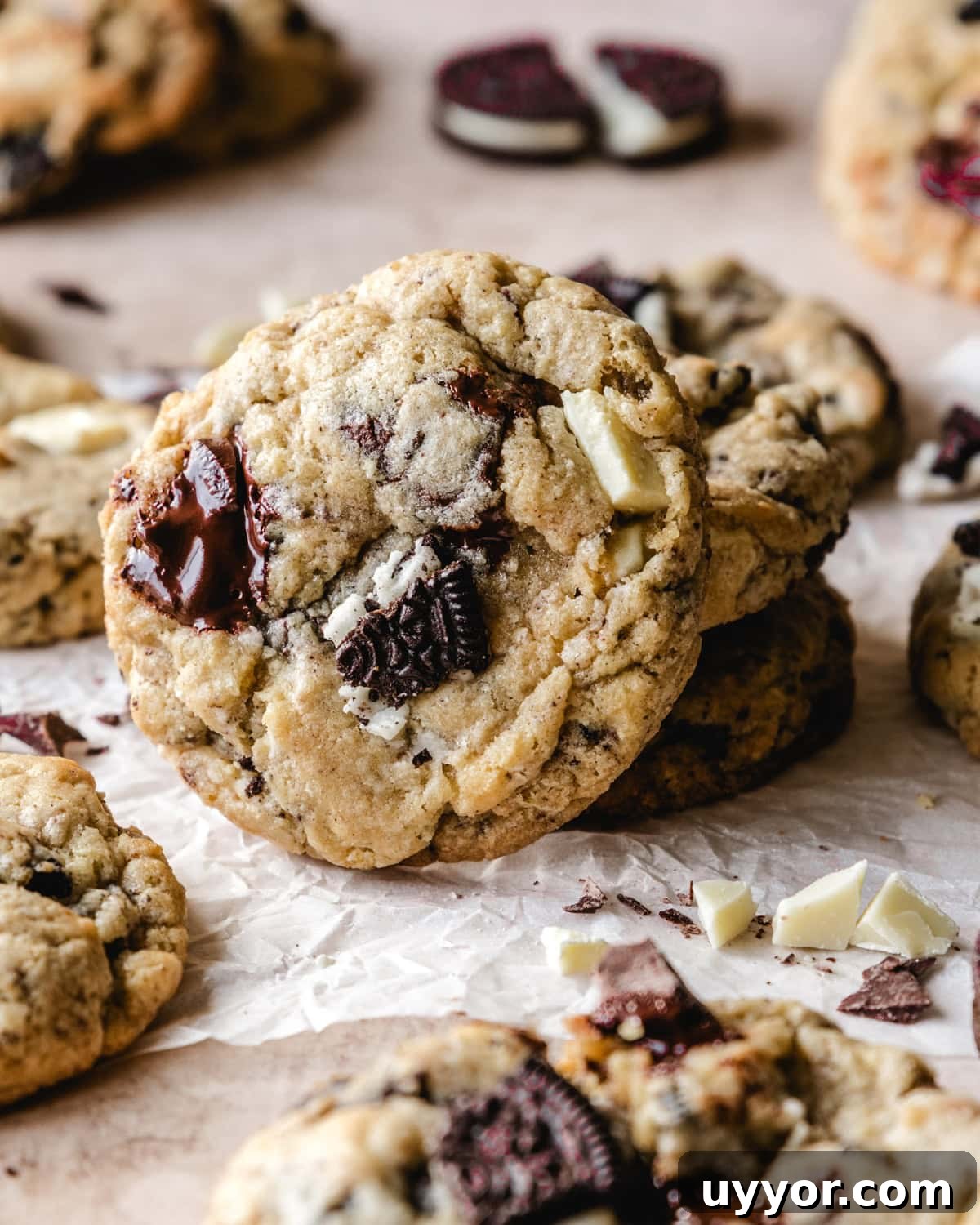 Thick and chewy Oreo chocolate chunk cookie.