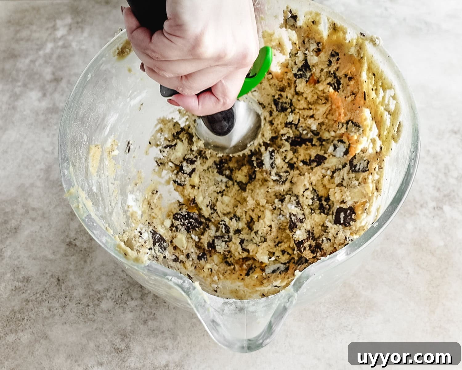 Use a large cookie scoop to portion out cookie dough.