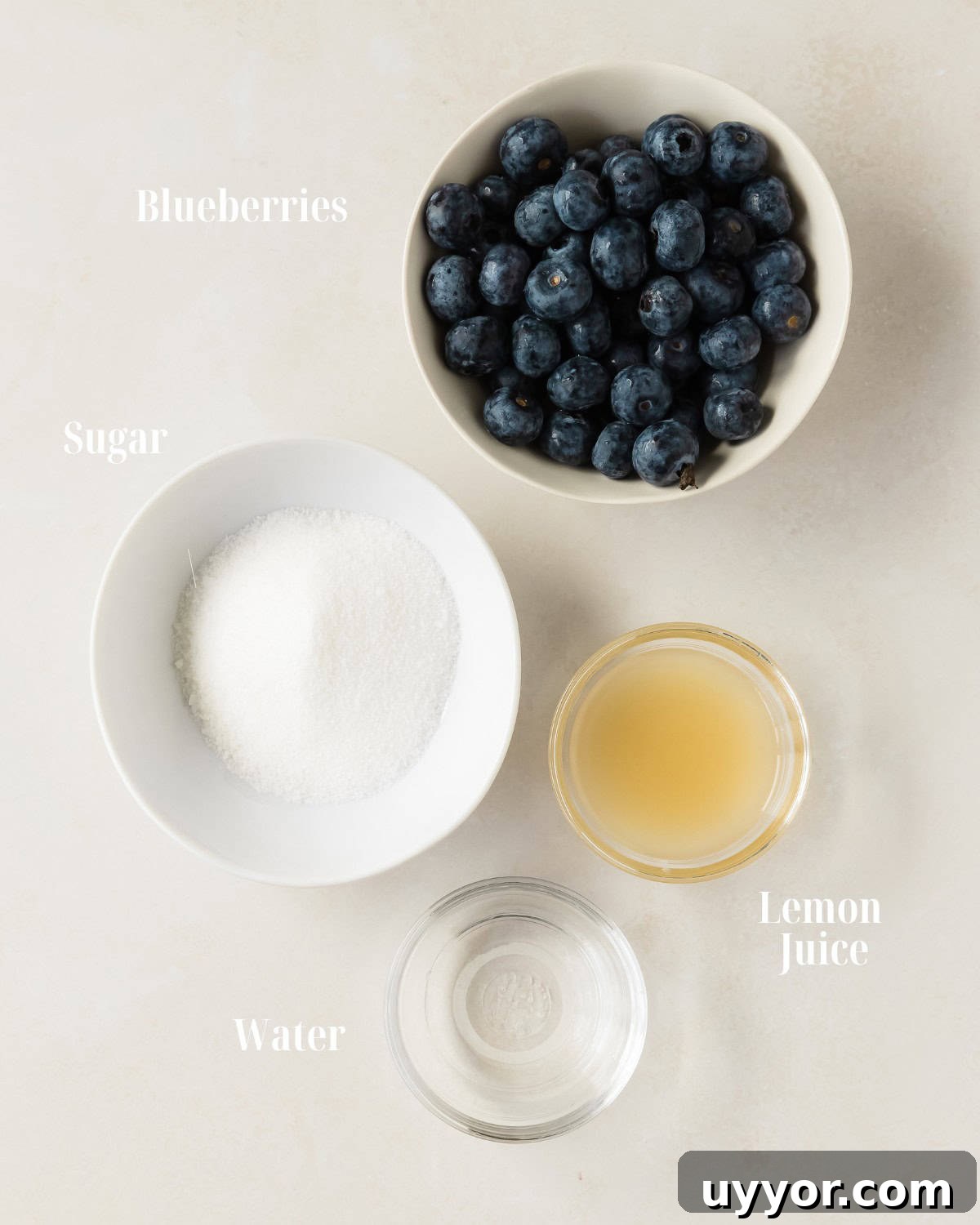 Fresh Blueberry Compote Recipe for Yogurt, Pancakes & Desserts 3 Ingredients: fresh or frozen blueberries, sugar, lemon juice and water.
