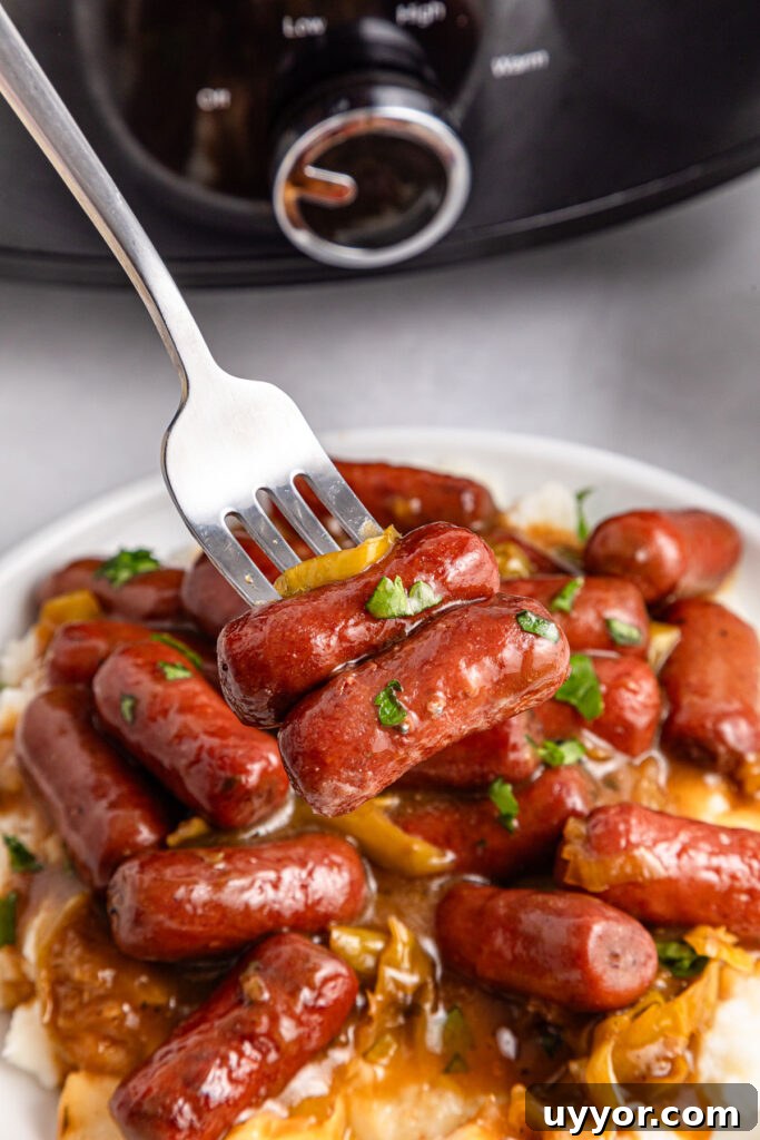 Crockpot Mississippi Little Smokies Recipe: Savory Slow-Cooker Sausages 6 fork with slow cooker Mississippi little smokies
