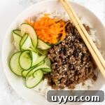 a top down view of a Korean beef bowl