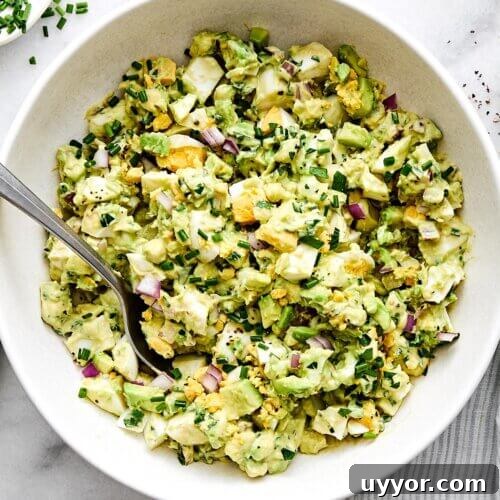 Avocado egg salad in a bowl.