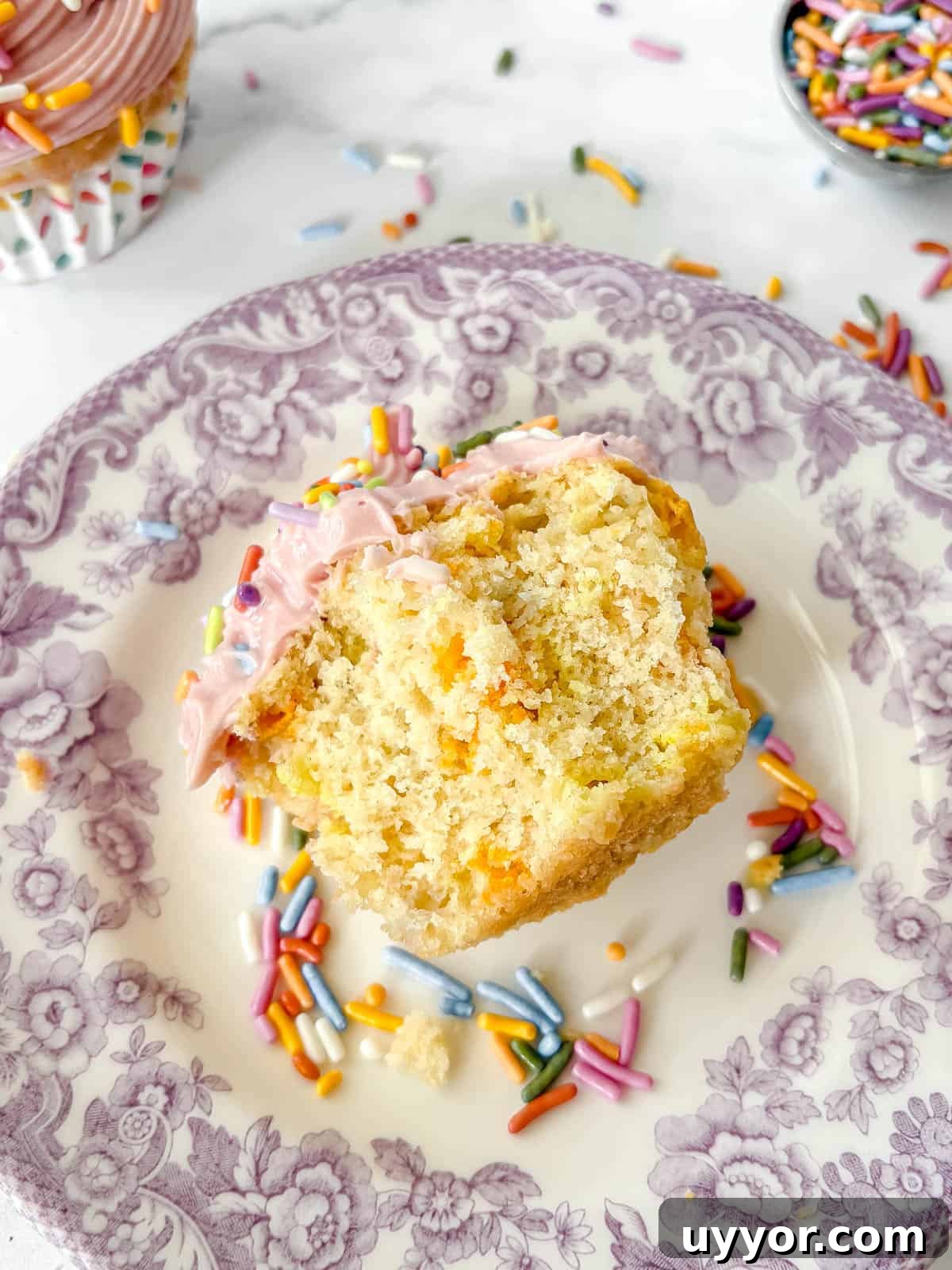 Mini Funfetti Cupcakes: Small-Batch Party Recipe for 12 13 A homemade funfetti cupcake bitten into.