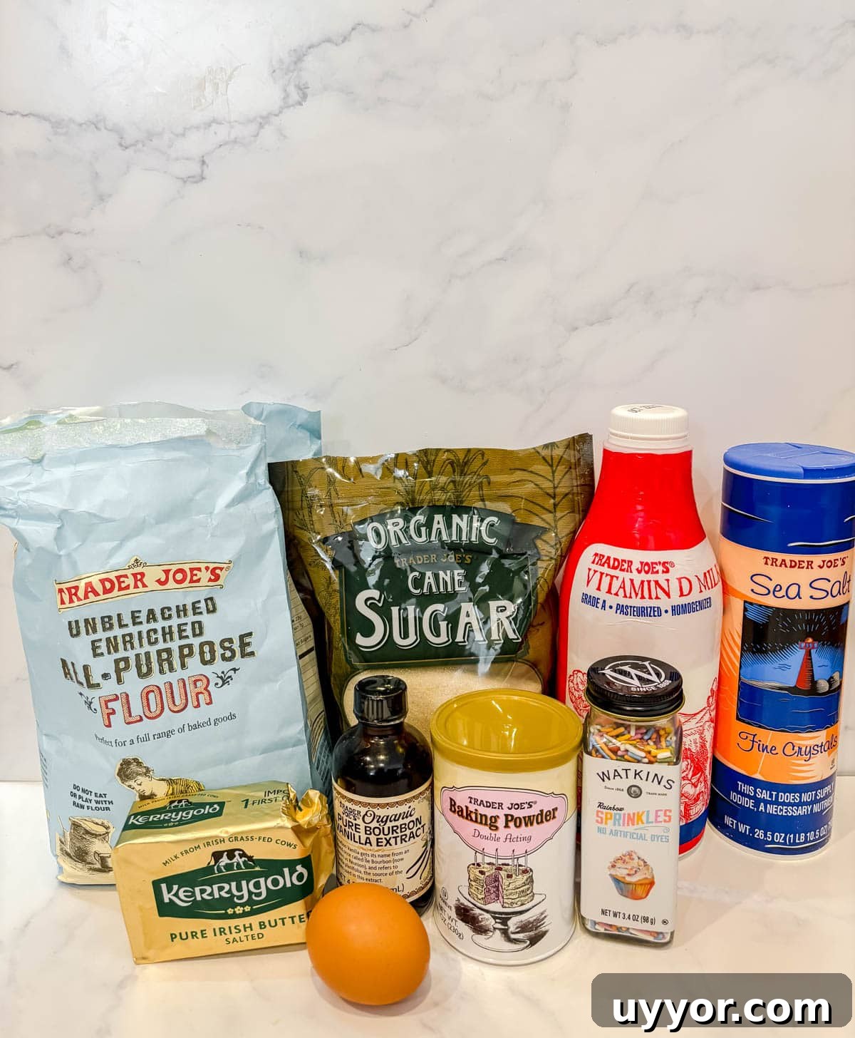 Mini Funfetti Cupcakes: Small-Batch Party Recipe for 12 3 Ingredients needed to make small batch funfetti cupcakes.