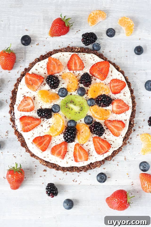 No-Bake Chocolate Fruit Pizza Recipe for Guilt-Free Indulgence 2 A super easy no bake Fruit Pizza that's gluten and grain free. A fantastic healthy dessert that the whole family can enjoy this summer!