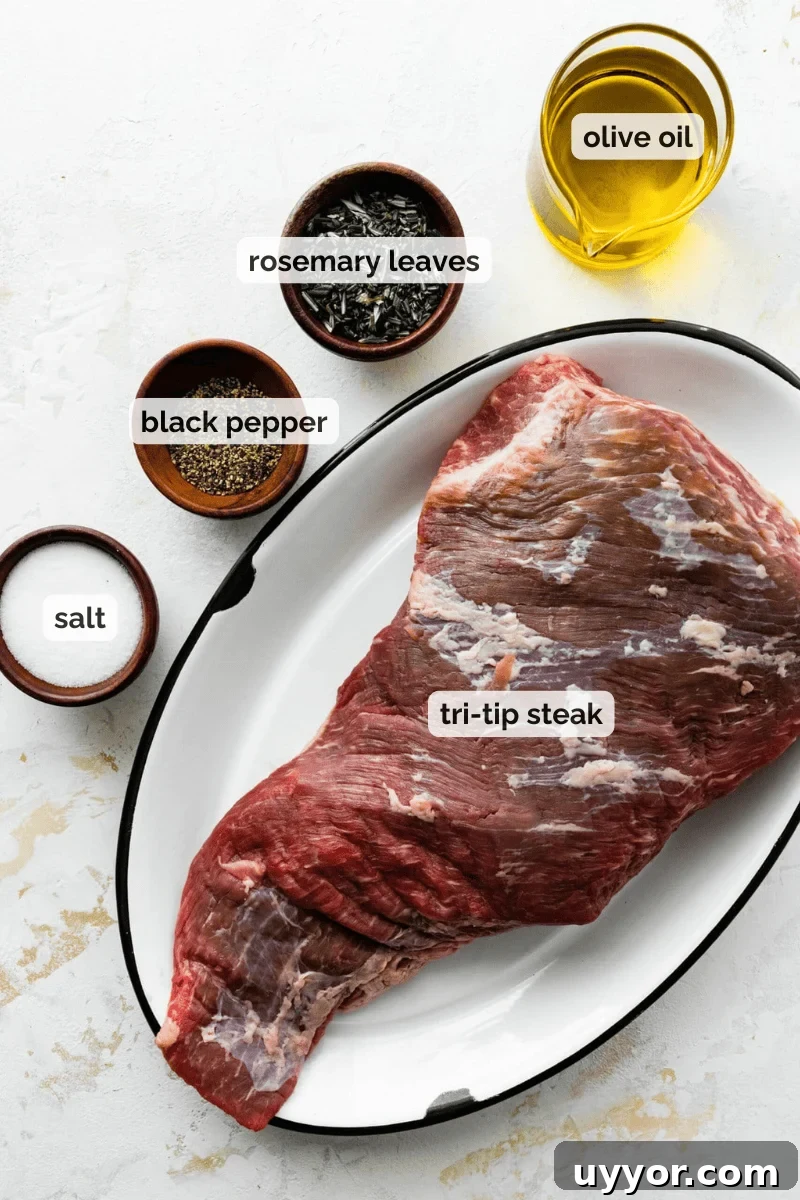 Recipe ingredients for Tri-tip steak recipe.