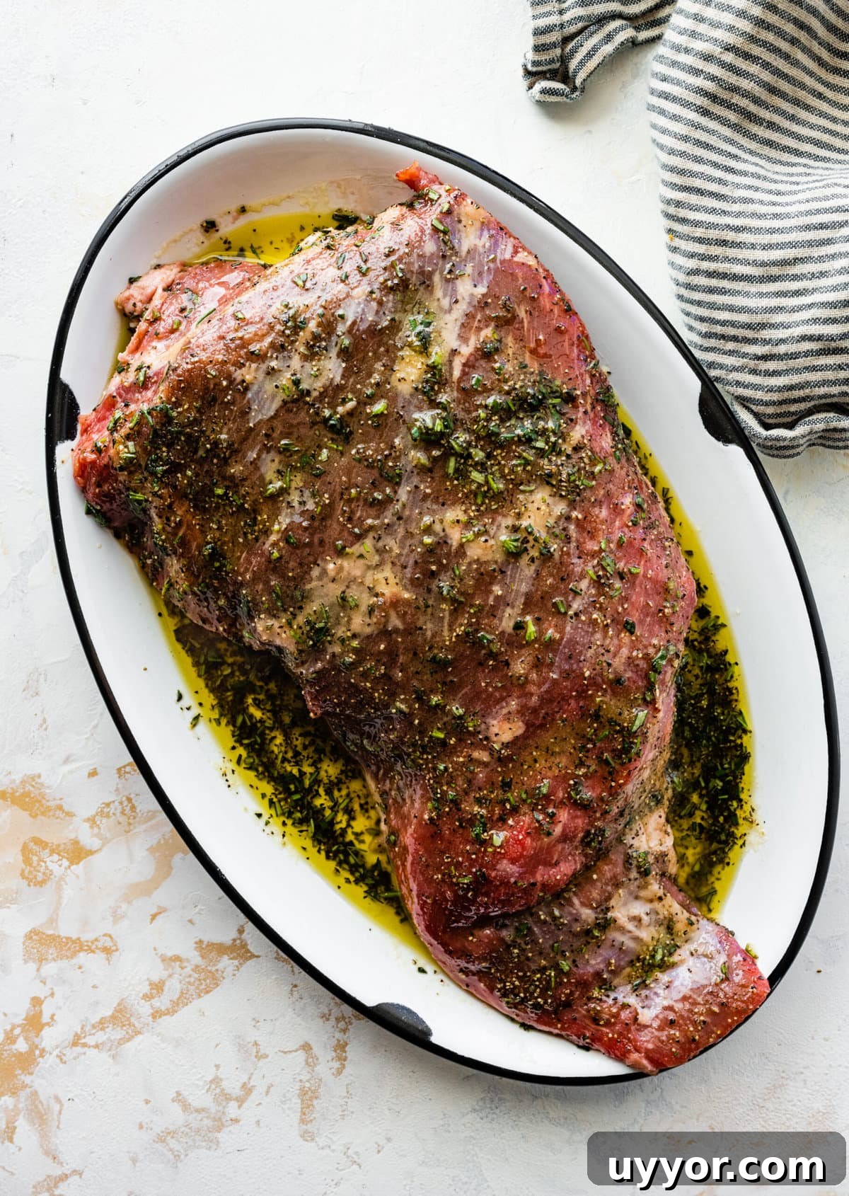How to make Best Skillet Tri-Tip Steak Recipe (step-by-step) instructions: add the marinade to the meat and let set for 30 minutes or more.