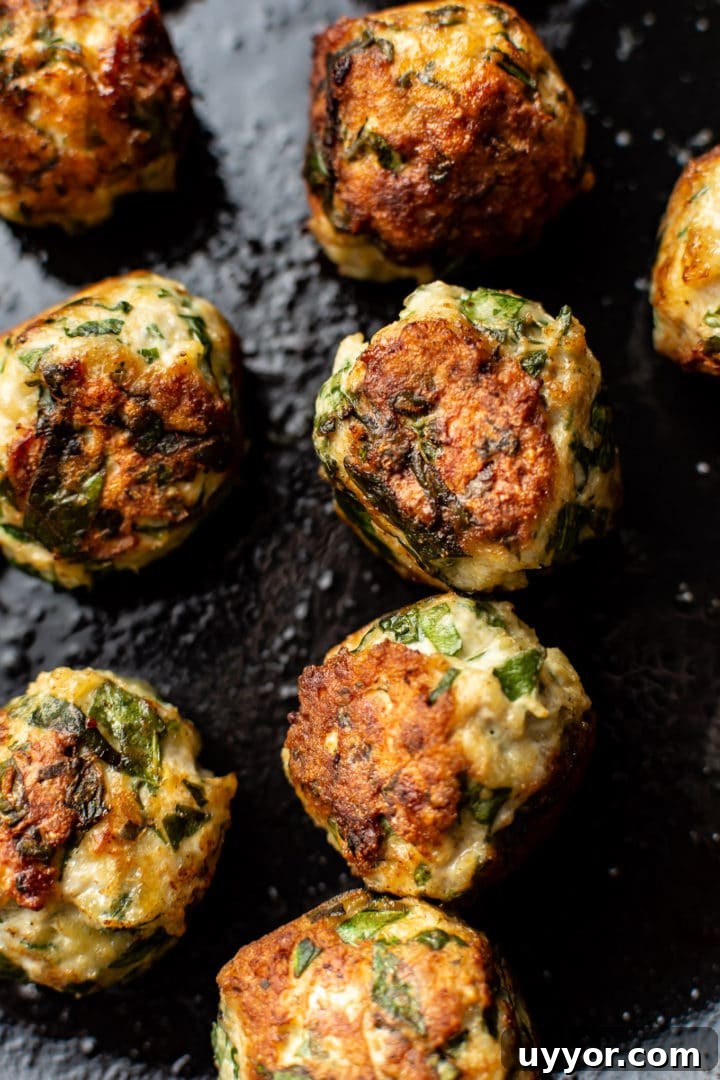 close-up of chicken and spinach meatballs