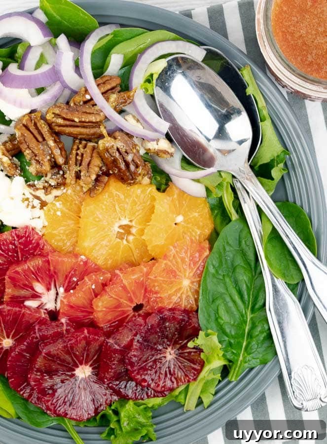 Blood Orange Citrus Salad with Orange Vinaigrette on a gray plate