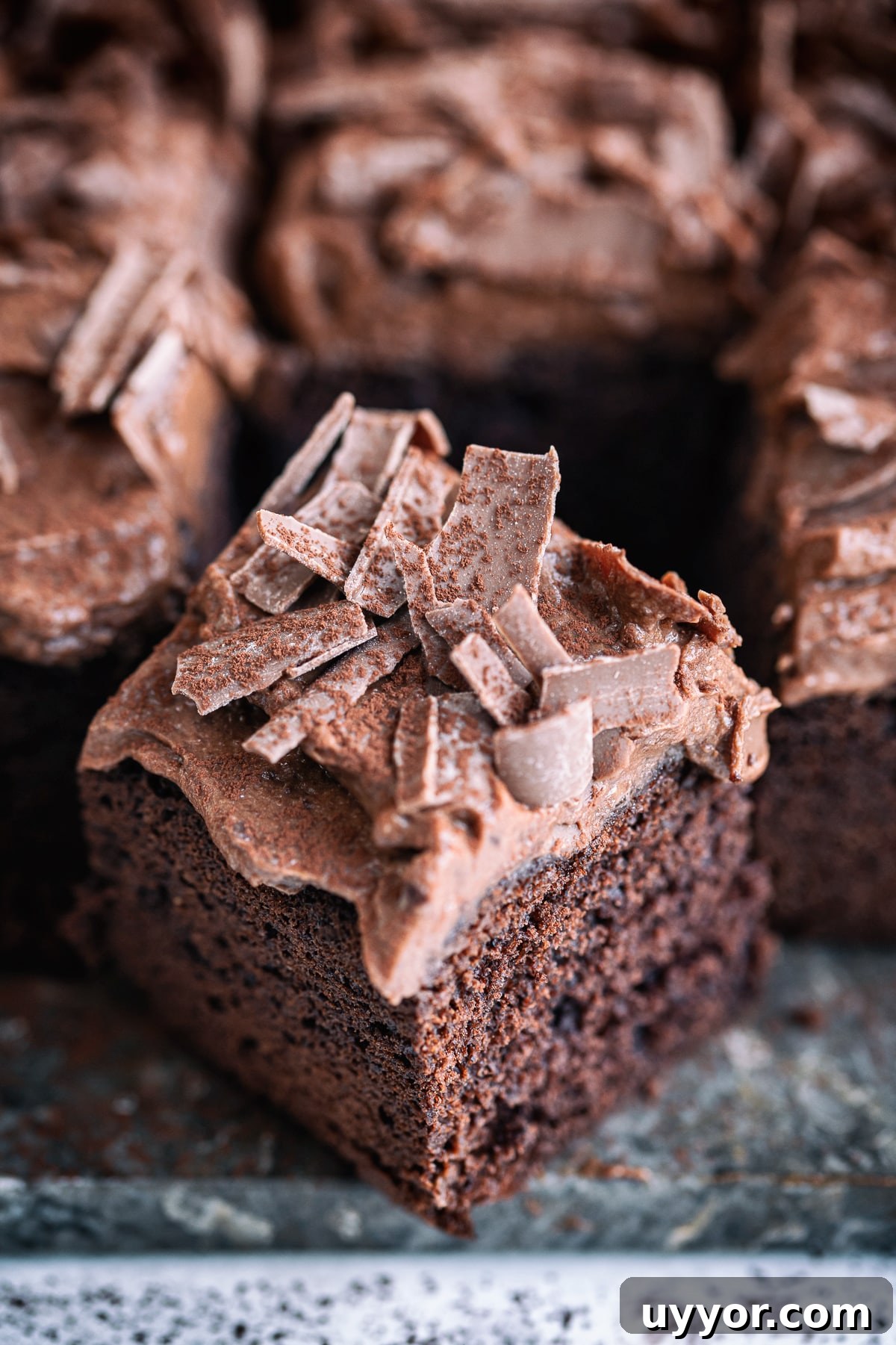 Sliced chocolate banana sheet cake