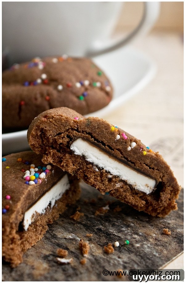 Peppermint Filled Cookies on Rustic Base- Cut in Half