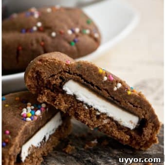 Peppermint Filled Cookies on Rustic Base- Cut in Half
