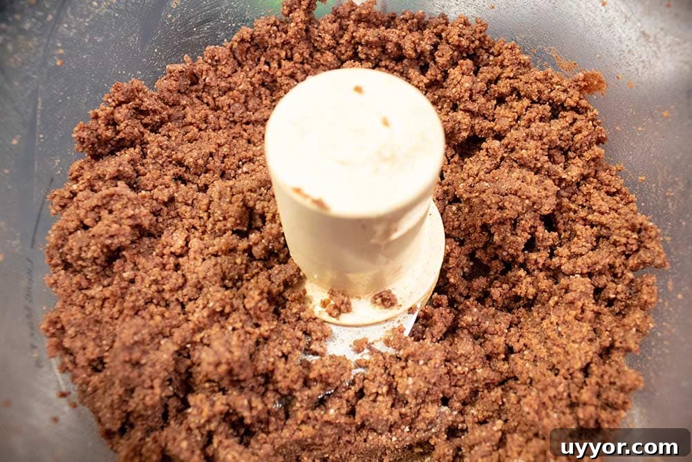 Keto Chocolate Coffee Fat Bombs — Caffeinated Low‑Carb Treats 5 keto chocolate mixed with pecans processed in the inside of a food processor