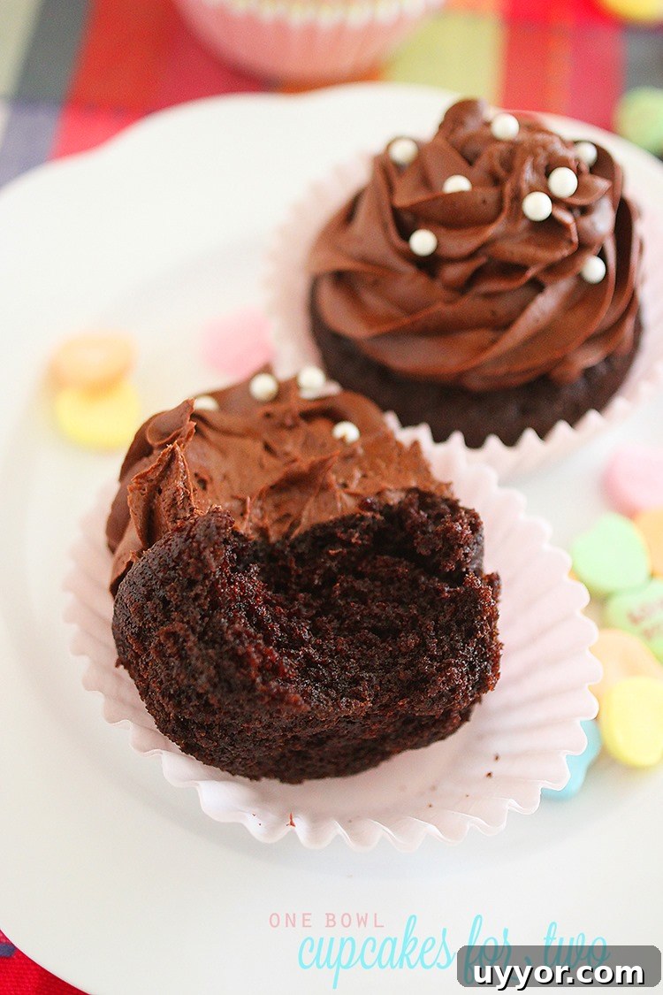 One-Bowl Chocolate Cupcakes Recipe for Two — Quick & Moist 4 Lighter Creamed Spinach – Delicious, super moist small-batch chocolate cupcakes with Nutella frosting, made from scratch. A sweet and simple treat for any occasion! | thecomfortofcooking.com