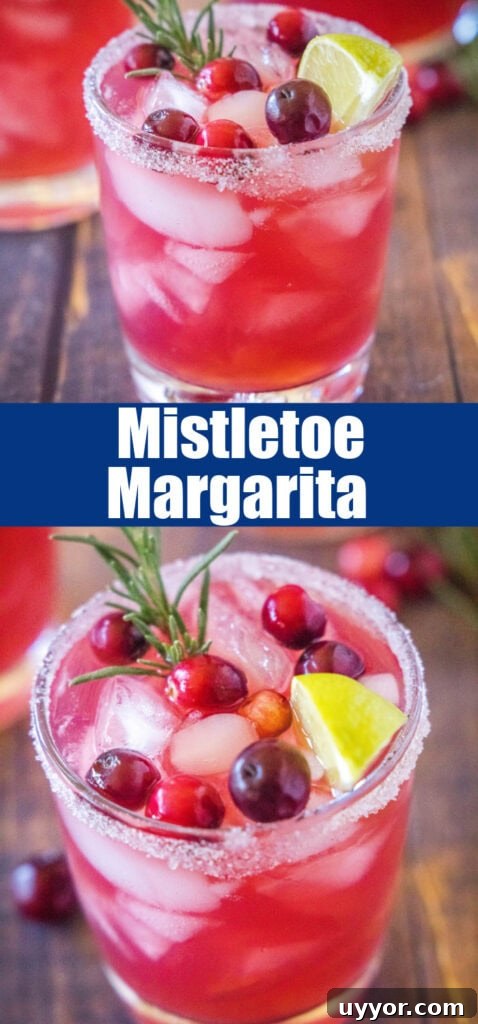 Mistletoe Margarita Cocktail Recipe for Holiday Parties 5 close up cranberry margarita for pinterest