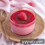 Close up on a Raspberry Mousse Cup over a wooden plate