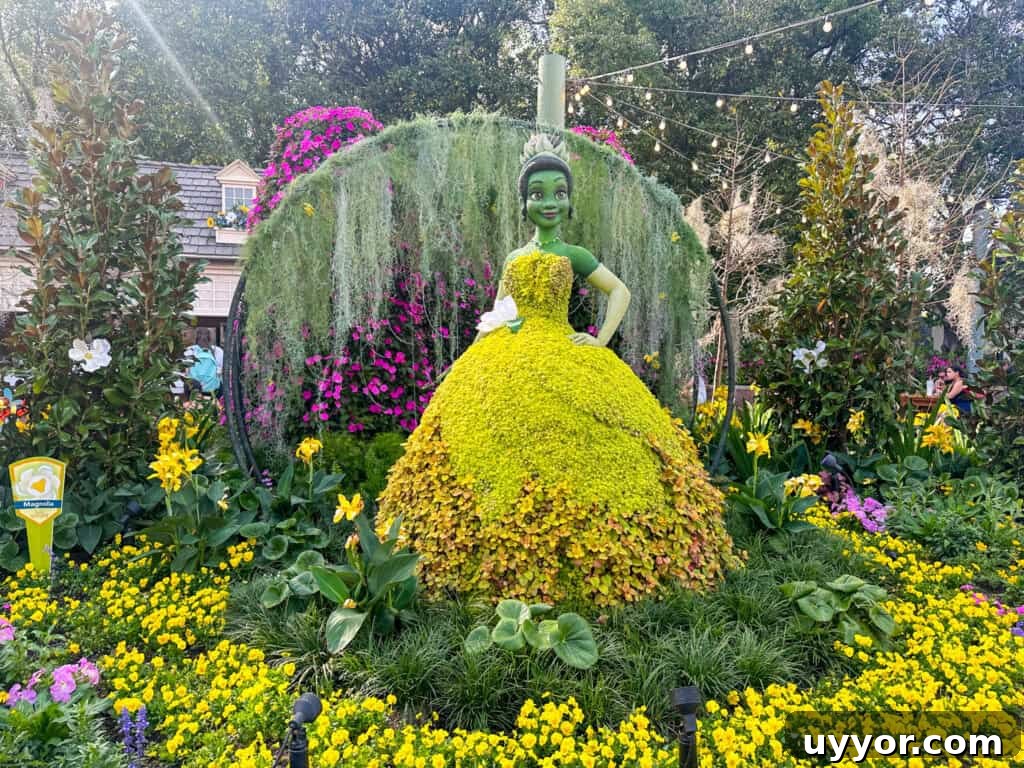Top Tips for Navigating Epcot Festivals Like a Pro 7 Tiana Topiary from the Flower and Garden Festival.