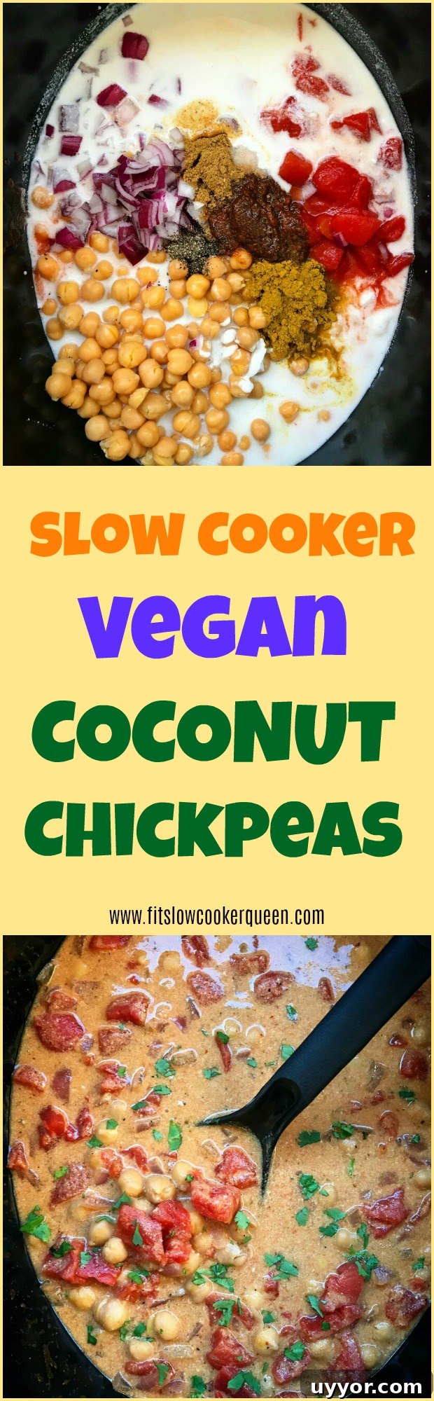 Slow-Cooker Coconut Chickpea Curry (Vegan) 7 Chickpeas, coconut milk, and a few other simple ingredients slow cooker together in this flavorful vegan/vegetarian curry.