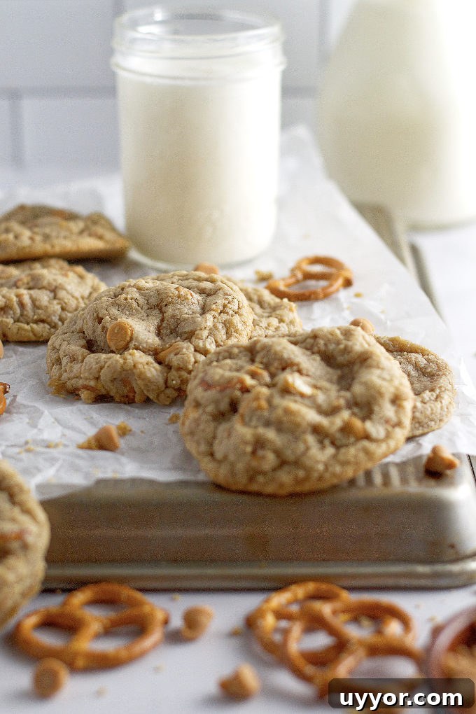 Butterscotch Pretzel Cookie Recipe: Sweet & Salty Treat 12 cookies on an upside down baking sheet