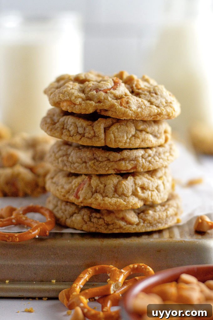 Butterscotch Pretzel Cookie Recipe: Sweet & Salty Treat 3 a stack of butterscotch pretzel cookies