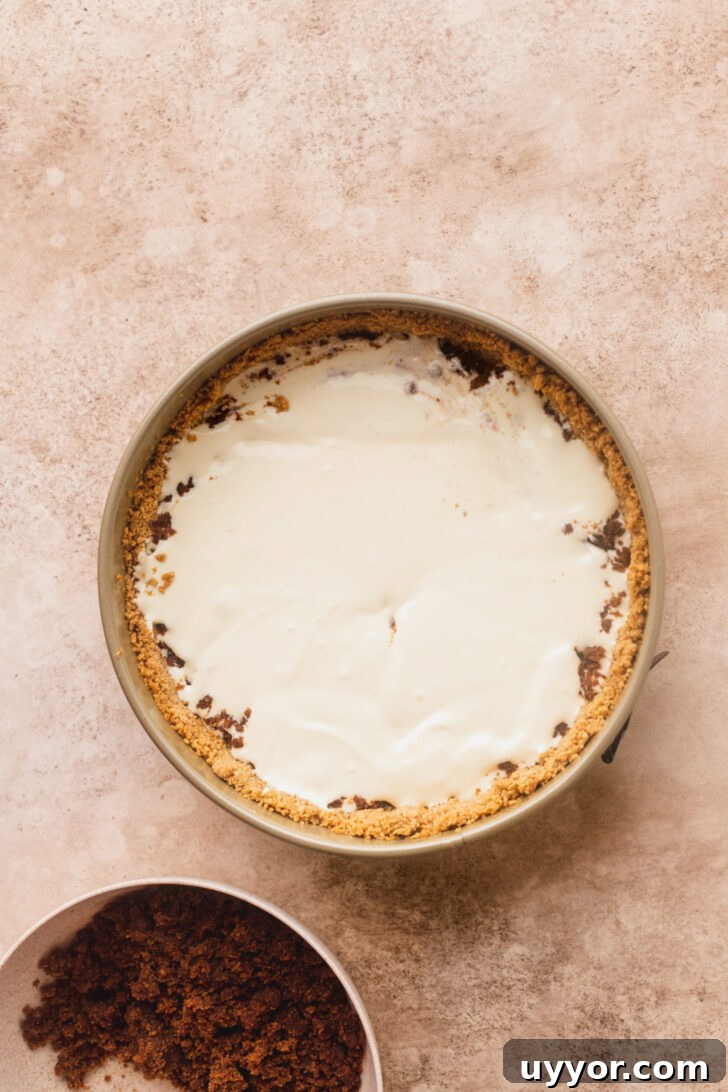Cinnamon Roll Cheesecake Recipe: Swirled Cinnamon Cream Cheese Dessert 6 Cheesecake batter in the pan.