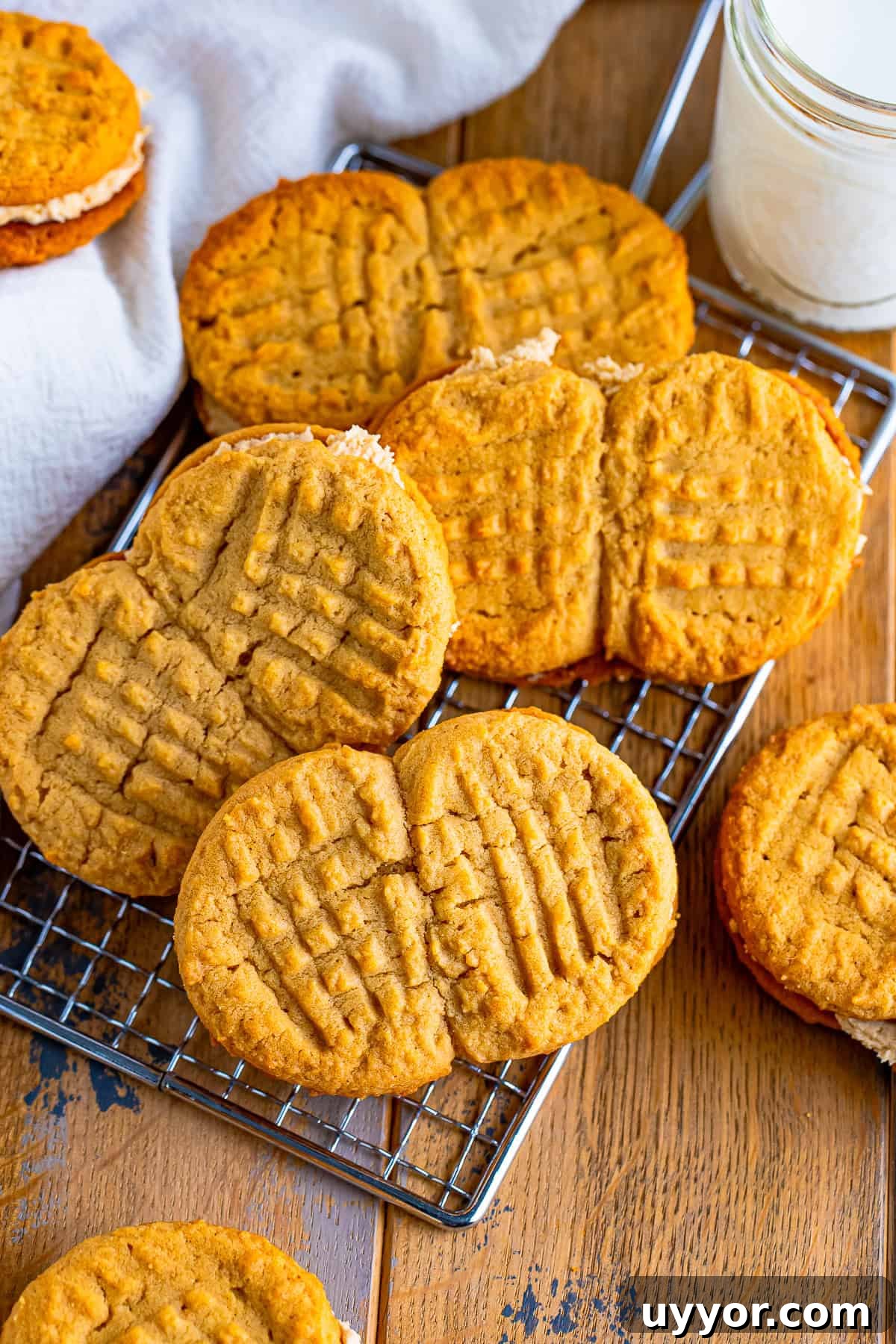Homemade Nutter Butter Cookies: Chewy Peanut Butter Sandwich Cookies Recipe 7 overhead image of on wire rack