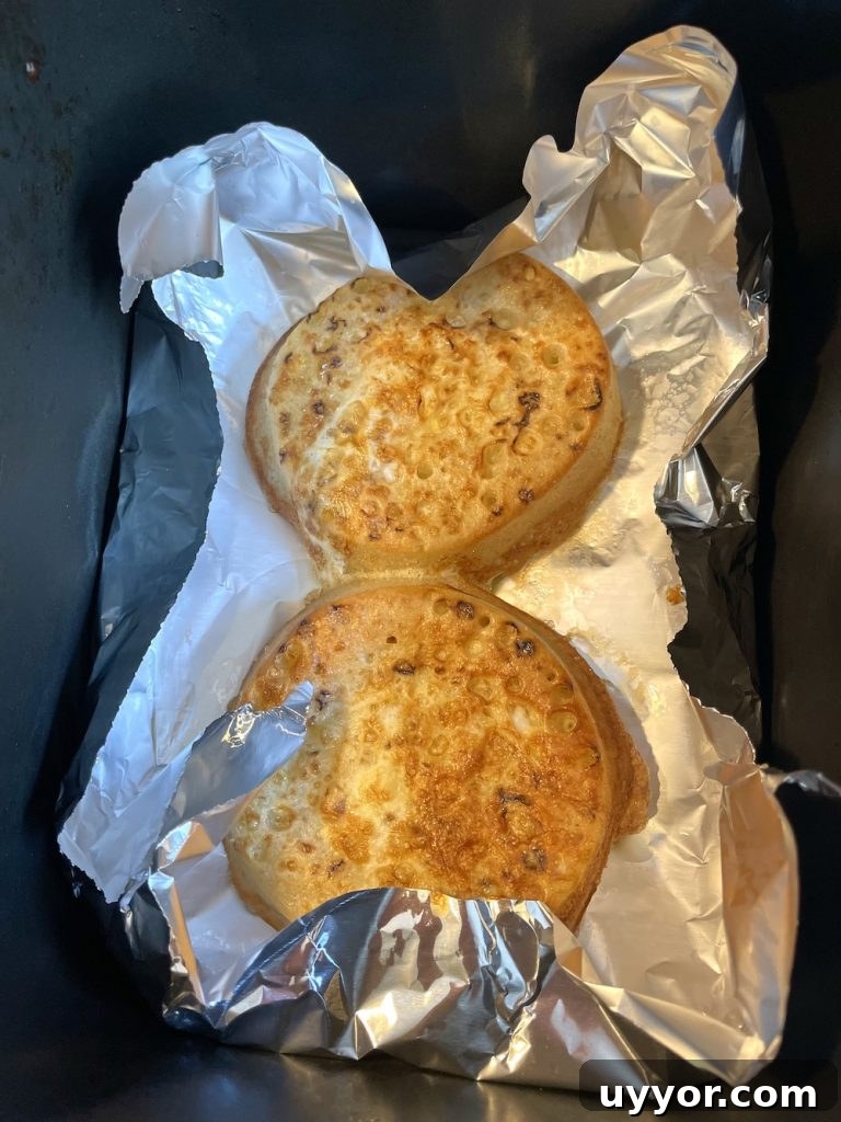 air fryer eggy bread crumpets cooked in the air fryer basket