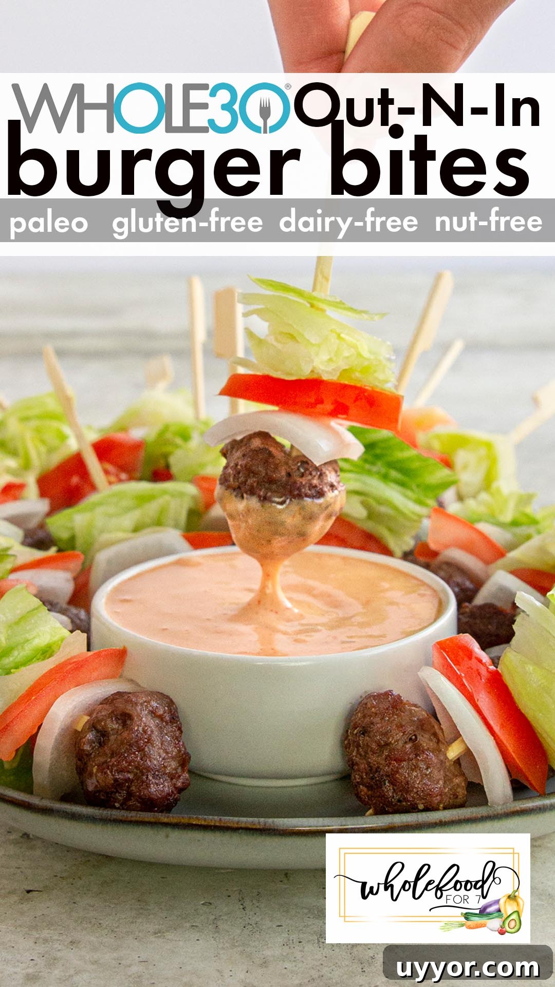 Out-N-In Burger Bites: Crispy Mini Cheeseburger Appetizers 2 Out N In Burger Bites - Whole30, Paleo, gluten-free, dairy-free, nut-free with egg-free option. Oven or Airfryer.