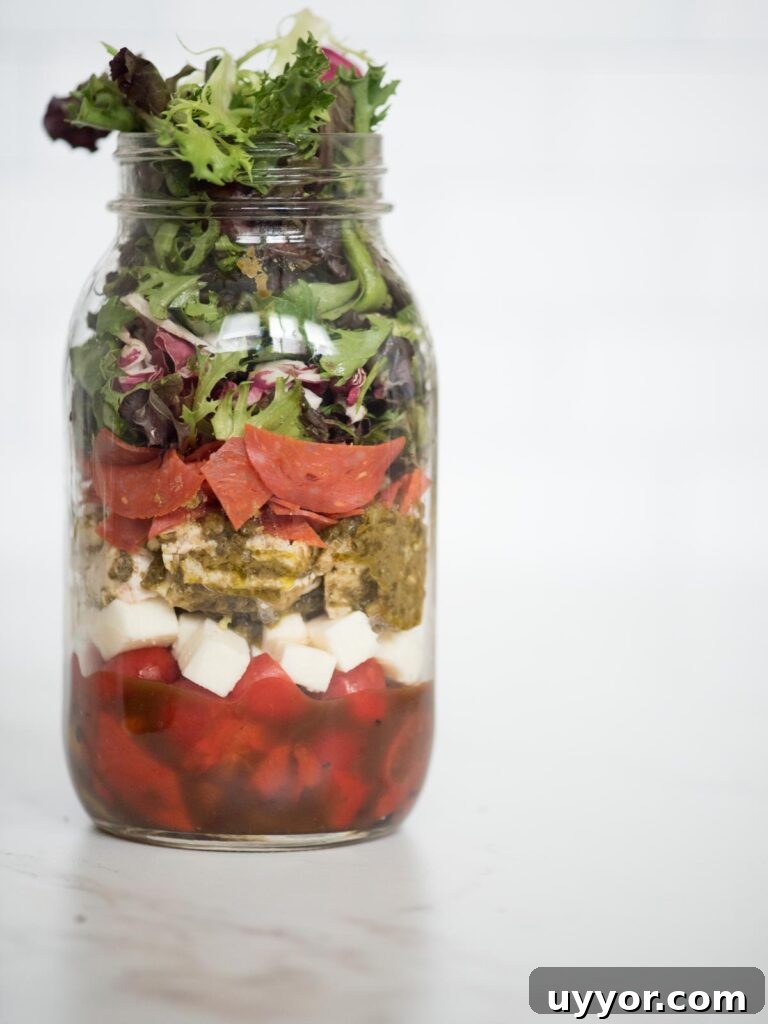Pesto Chicken Mason Jar Salad Recipe for Meal Prep 10 pesto chicken mason jar salad in a jar