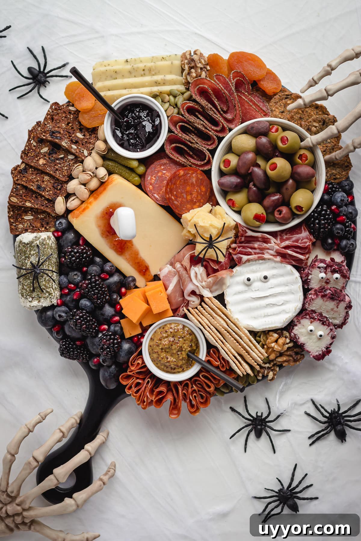 A spooky Halloween charcuterie board.
