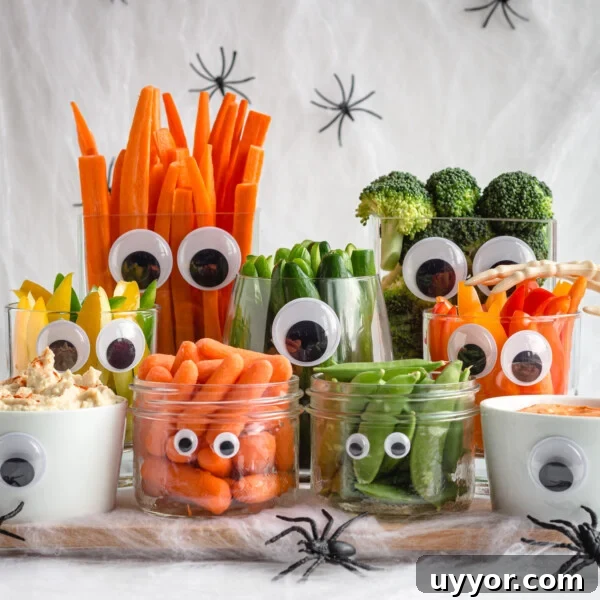 Monster themed Halloween veggie tray.