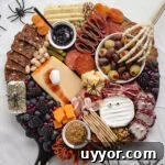 A round Halloween charcuterie board.