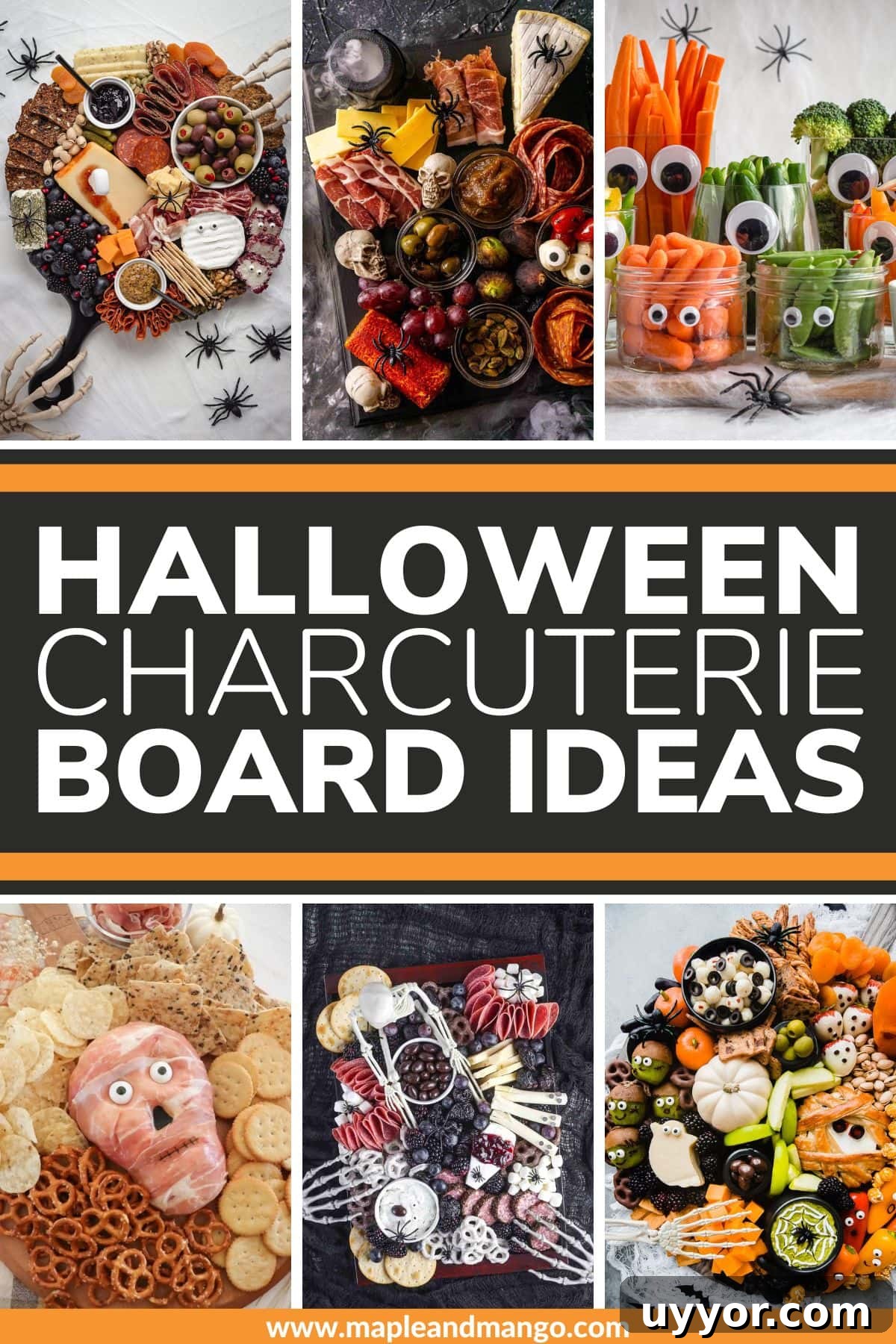 Pinterest collage graphic for Halloween Charcuterie Board Ideas.