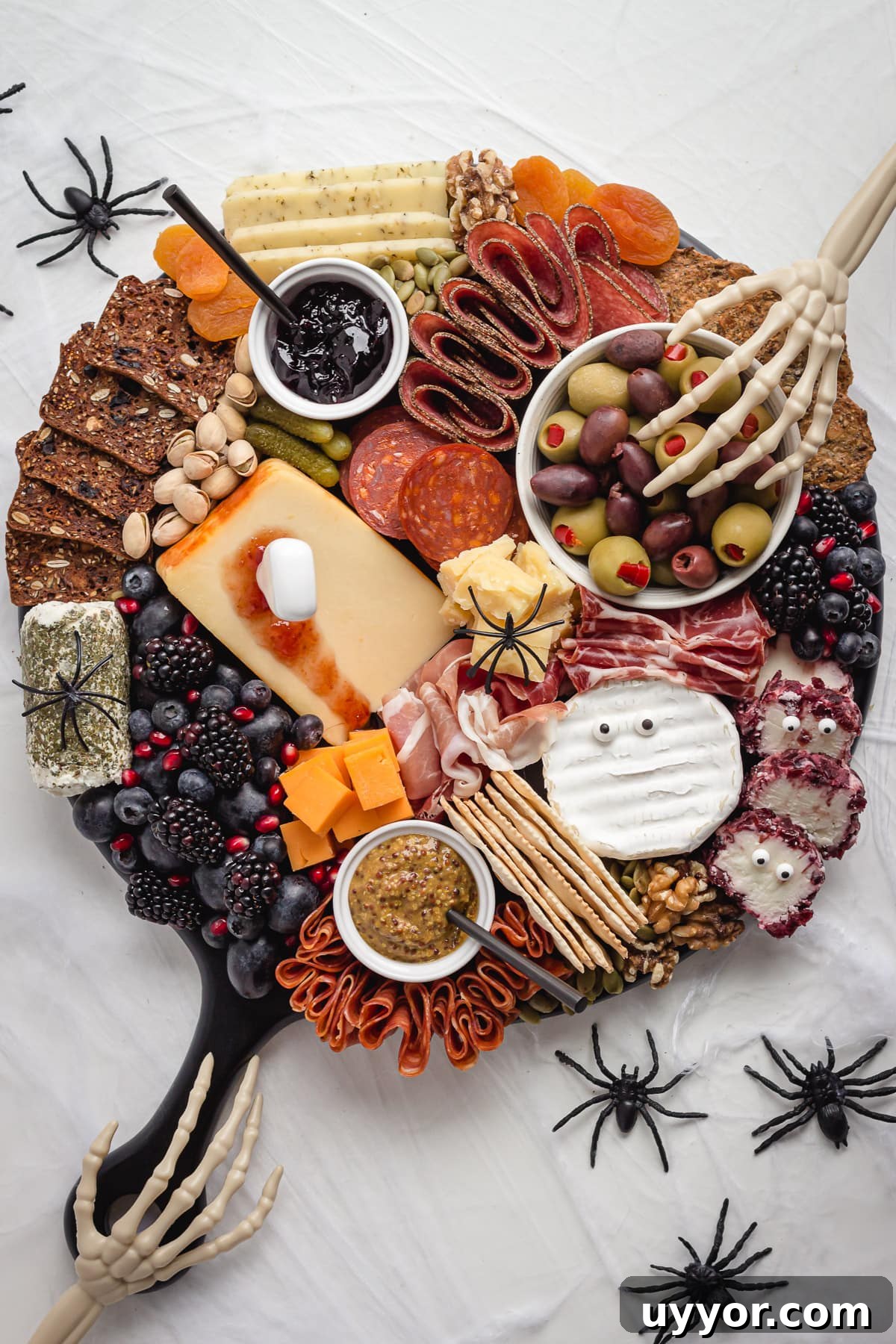 A spooky charcuterie board for Halloween.