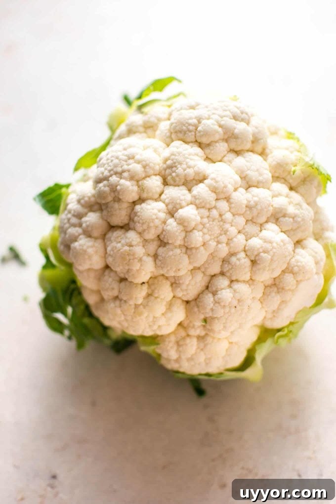Roasted Cauliflower Bites with Cooling Mint Yogurt Dip 4 a raw head of cauliflower