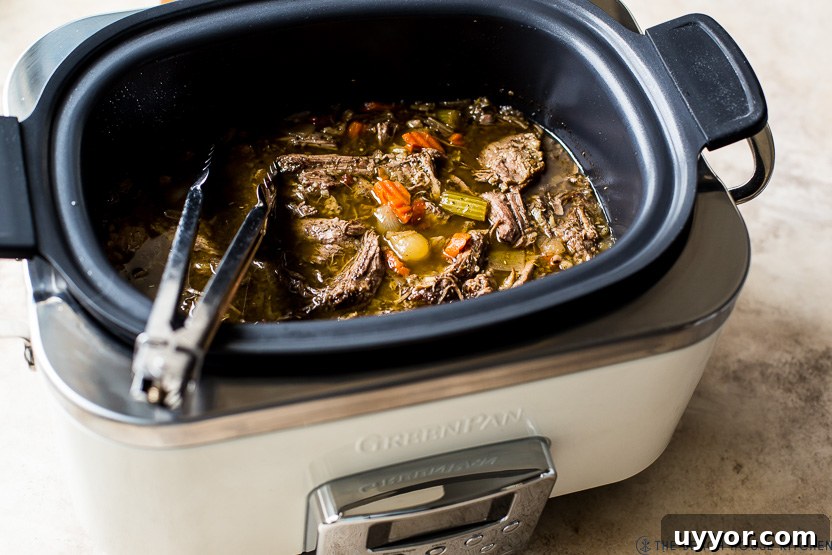 Slow Cooker Italian Beef Sandwiches with Tangy Au Jus 9 Italian beef in a slow cooker