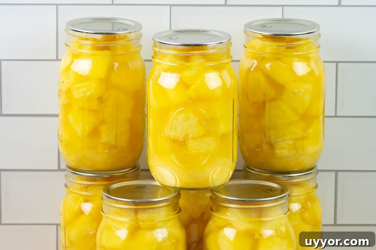 How to Preserve Pineapple by Canning: Step-by-Step Guide 7 Home canned pineapple chunks in canning jars.