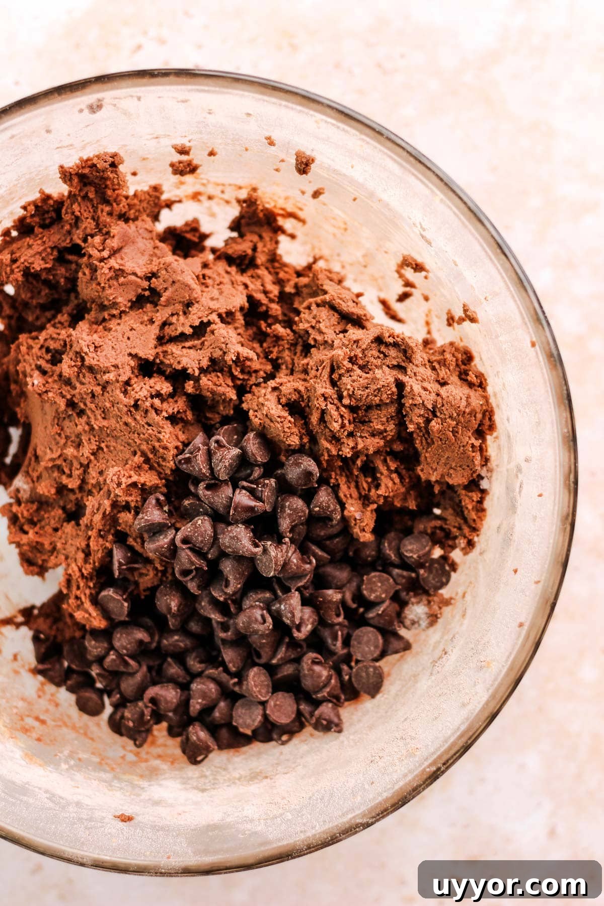 Freeze Cookie Dough and Bake from Frozen: Step-by-Step Guide 4 Double chocolate chip cookie dough in a glass bowl.