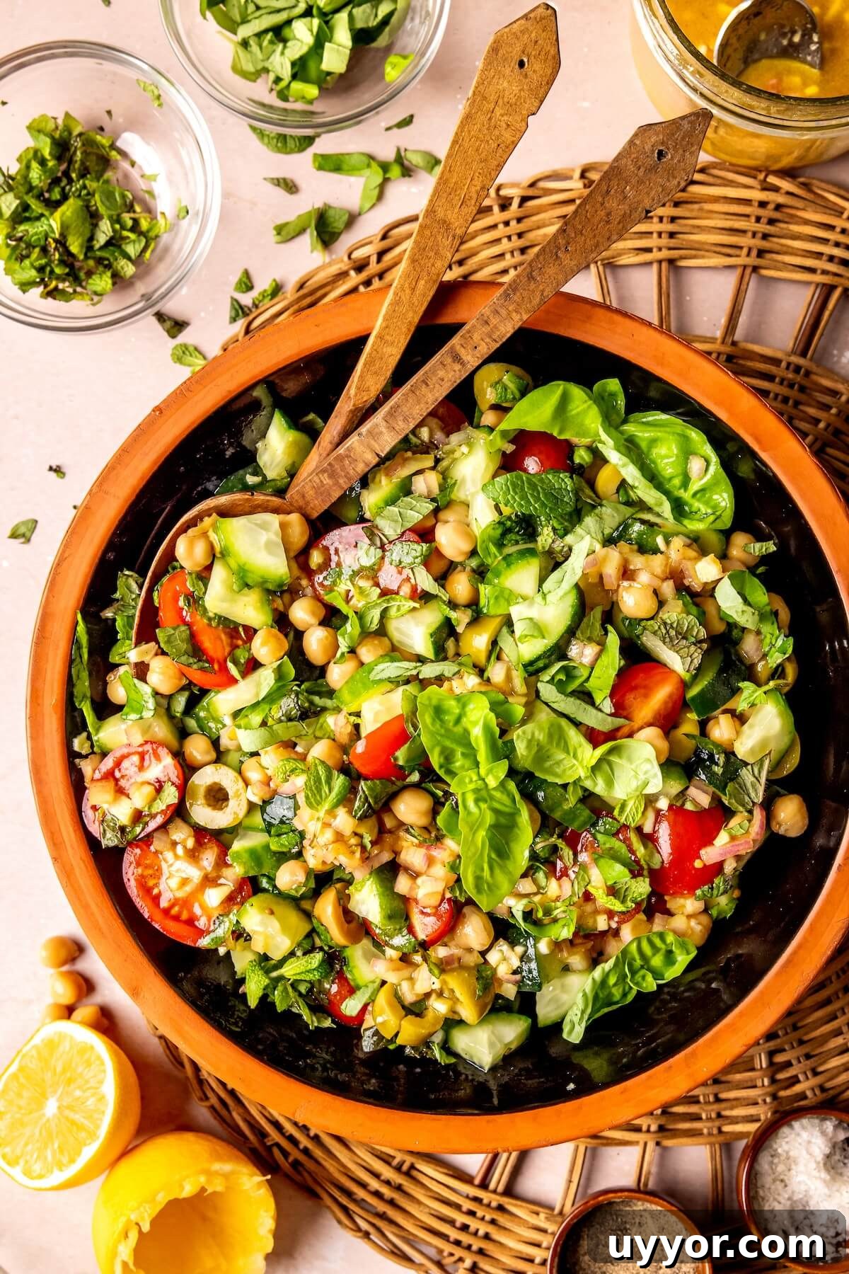 Cucumber Chickpea Greek Salad with Shallot Vinaigrette 2 Cucumber Chickpea Greek Salad - Olivia Adriance