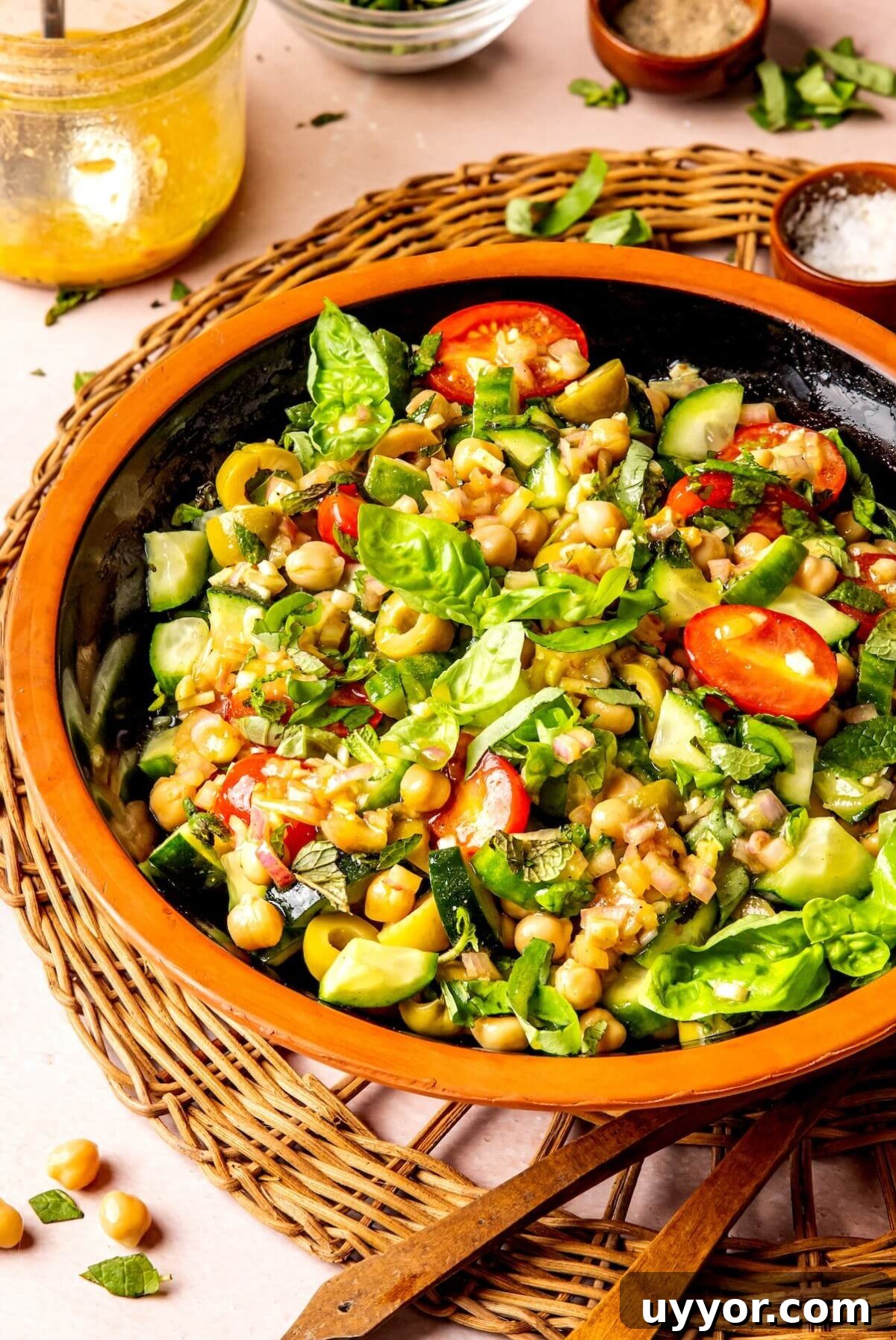Cucumber Chickpea Greek Salad with Shallot Vinaigrette 3 Cucumber Chickpea Greek Salad - Olivia Adriance