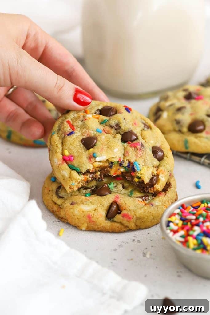 Gluten-Free Levain-Style Chocolate Chip Cookies 11 Setting down a gluten-free sprinkle chocolate chip cookie