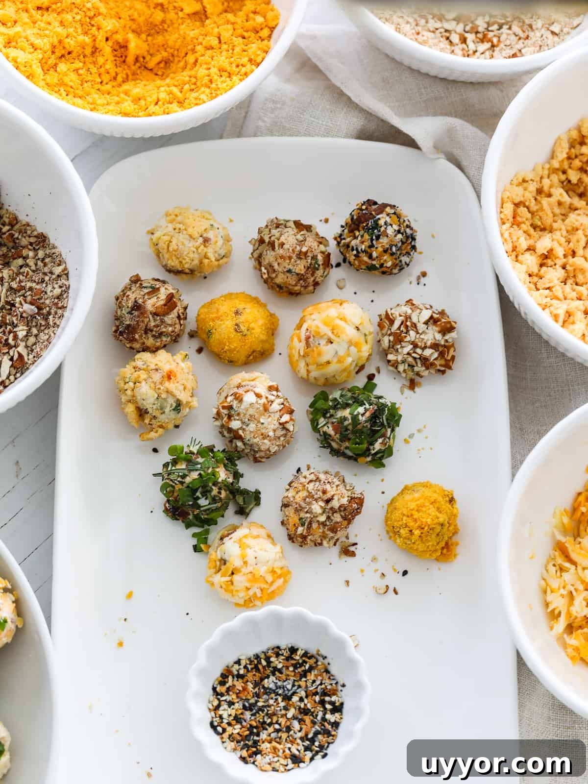 Savory Mini Cheese Truffles: Bite-Sized Party Cheese Balls 10 Small cheese truffles rolled in toppings